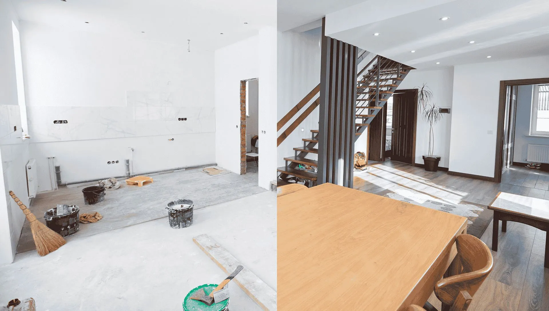 Comparație înainte și după renovarea și curățarea unui interior